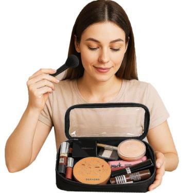 Imagem de Necessaire Organizadora Visor Transparente Maquiagem Cosméticos Esmalt