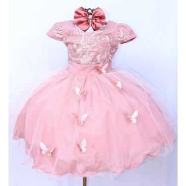Imagem de Vestido Infantil Rose Festa Luxo Daminha Casamento E Tiara - Pingo De 