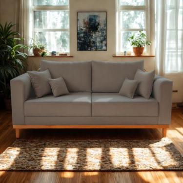 Imagem de Sofá Viena Beny 3 Lugares Com Base de Madeira Namoradeira Suede Cinza 