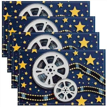 Imagem de Tapete para projetor de filme, jogo americano com tema de filme retrô, tapetes de mesa de cinema vintage dos anos 70, crianças, adolescentes, mulheres, homens, decoração de mesa de jantar, pacote com