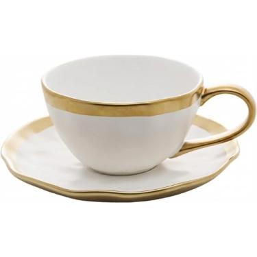 Imagem de Xícara de Chá De Porcelana Dubai Branco e Dourado 200ml