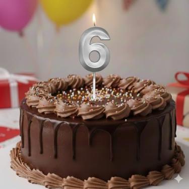 Imagem de Vela De Aniversário Mini Design Número Com 5Cm Silver Festas Prata (Número 6)