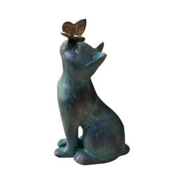 Imagem de Estátua De Resina De Gato Fofo Com Borboleta Para Decoração De Jardim 