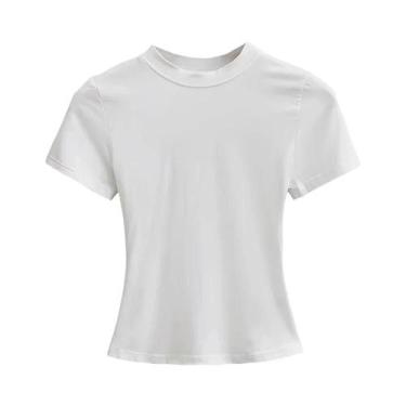 Imagem de Camiseta Casual Feminina Slim Fit De Cor Sólida Com Manga Curta, Tendê