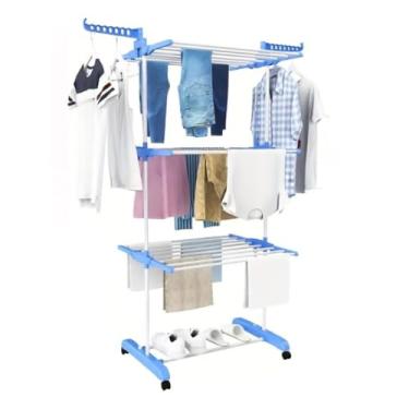 Imagem de Varal De Chão Roupa Calcinha Grade 3 Andares Dobrável Portátil(Azul)