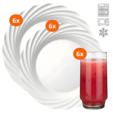 Imagem de Jogo Conjunto Aparelho Jantar 18 Peças Pratos Fundo Raso Vidro Opaline