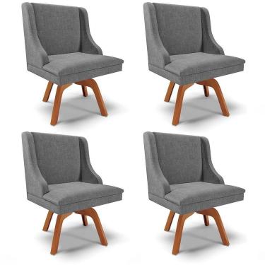 Imagem de Kit 4 Cadeiras Estofadas Giratória Para Sala De Jantar Lia Linho Grafite - Ibiza