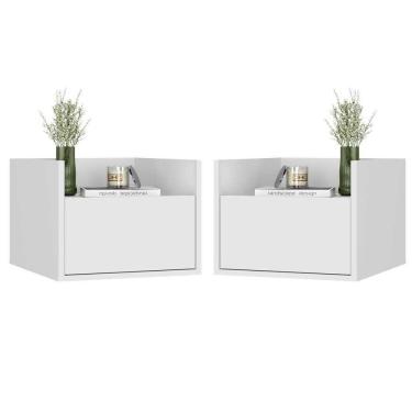 Imagem de Kit Com 2 Mesas De Cabeceira 40 Cm Suspensa Multimóveis Mp4043 Branca