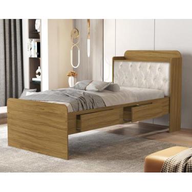Imagem de Cama de Solteiro Tamires Com Gavetas e Bau Design Moderno MDF Com Capi