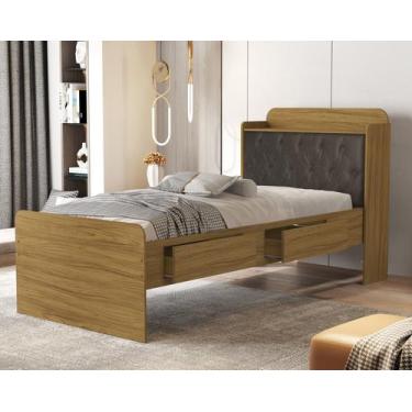 Imagem de Cama de Solteiro Tamires Com Gavetas e Bau Design Moderno MDF Com Capi
