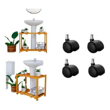 Imagem de Gabinete Duplo Estante de Madeira para Banheiro com Coluna de Pia Com 