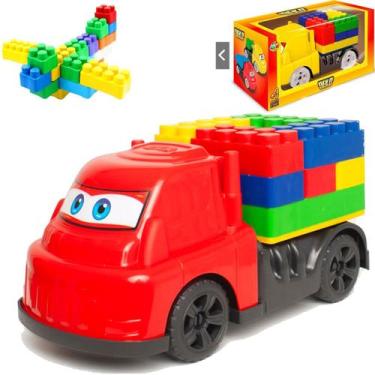 Imagem de Caminhão Brinquedo Infantil C/ 12 Blocos de Montar Grande - GGB Brinqu
