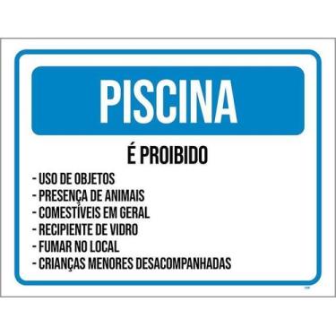 Imagem de Kit 5 Placa Acm Piscina Proibido Regras De Uso 18X23 - Sinalizo