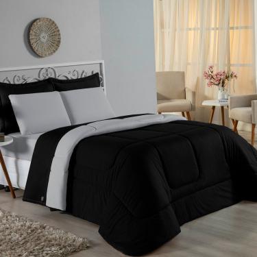 Imagem de Kit Edredom Dupla Face + Jogo De Lençol King Nobre 7 Peças Malha 100% Algodão - Preto / Cinza