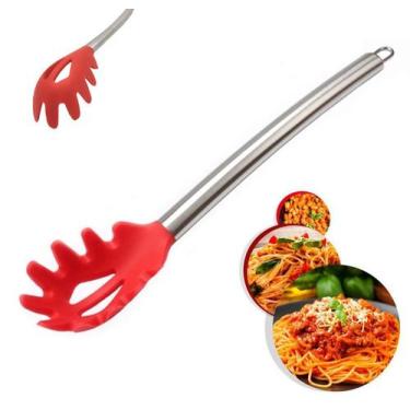 Imagem de Pegador De Massa Macarrão Silicone Cabo Inox Servir 31cm - 123 Útil