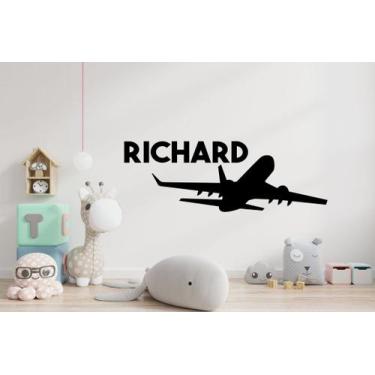 Imagem de Adesivo de parede  avião infantil - Ambiente dekorado, 80cm, preto