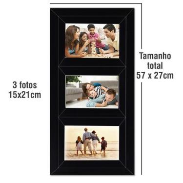 Imagem de Painel de 3 fotos Porta Retrato Clássico Quadro Decorativo Multifotos 