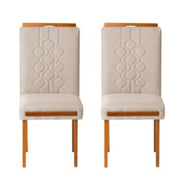 Imagem de Kit 2 Cadeiras Estofadas de Jantar Tulipa - MDF em Linho Pés em Madeira - Vintage Decor