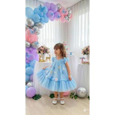 Imagem de Vestido Vila Lele Jardim das Borboletas Azul Bebê para Meninas, Spindl