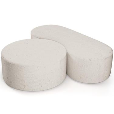 Imagem de Kit Puff Redondo Lola E Puff Recamier Orgânico Orbit W01 Linho Cru - Lyam Decor