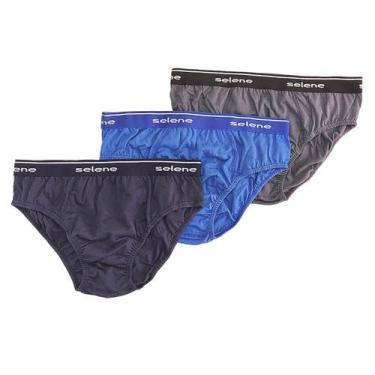Imagem de Kit 3 Cuecas Slip Adulto Algodão Selene 11900, Azul, Marinho, Chumbo, 
