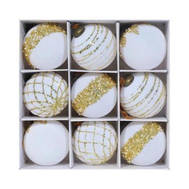 Imagem de Enfeites De Natal Em Veludo Verde Flocado Inquebráveis 9 Peças Bolas P