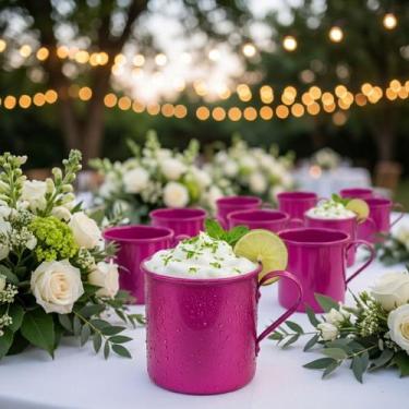 Imagem de Kit 12 Canecas Moscow Mule Alumínio Cor Rosa Fucsia 350ml - Casa Palac