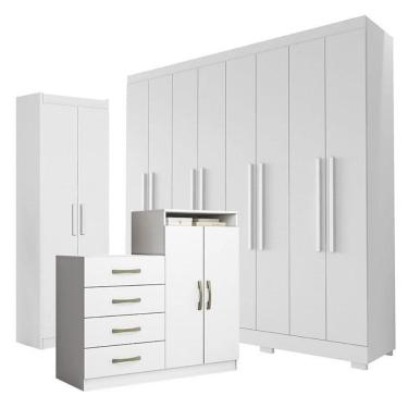 Imagem de Guarda Roupa Casal Porto 8 Portas 4 Gavetas com Cômoda Sapateira Londres e Armário Multiuso 2 Portas 2000191 Branco Tx - Aramóveis