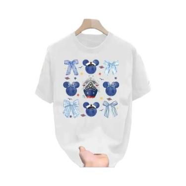 Imagem de Camiseta Colorida De Celebração Disney Cruise Branca De Algodão Solta 
