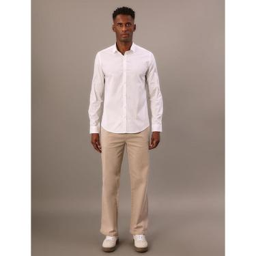 Imagem de Camisa Masculina Slim Básica de Manga Longa Calvin Klein - Branco-Masculino