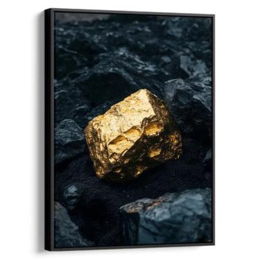 Imagem de Quadro Dourado Tesouro Oculto nas Rochas Negras - Mioquadros, 120x80 c