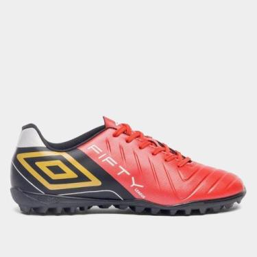 Imagem de Chuteira Society Umbro Fifty Vi League Masculina, Vermelho+Preto, 43