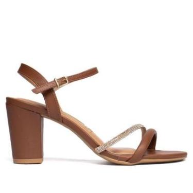 Imagem de Sandália Feminina Vizzano Salto Grosso com Tira de Strass Marrom-Feminino