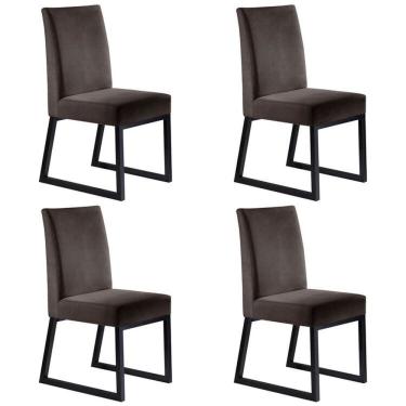 Imagem de Kit 4 Cadeiras de Veludo Pés Metálicos para Sala de Jantar Hera Preto/Marrom