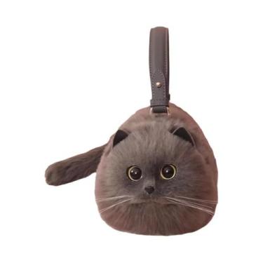 Imagem de Bolsa Tiracolo Feminina Pequena De Pelúcia Com Design De Gato, Feita À