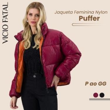 Imagem de Jaqueta Feminina Nylon Puffer Forro Amlplo Gola Alta Capuz Removível-Feminino