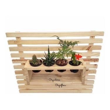 Imagem de Painel De Madeira Com Kit 4 Vasos Nº9 Para Plantas Jardim Vertical Rús