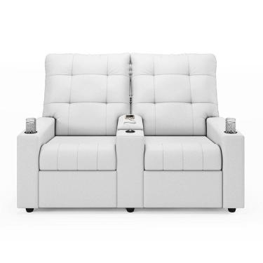 Imagem de Poltrona Reclinável Para Cinema Parma 2 Lugares Baú Usb Pu Branco Fh1 - D`rossi