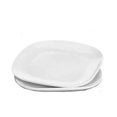 Imagem de Jogo 2 Prato Raso Branco Quadrado Square 25,5cm Vidro Opalino Jantar E