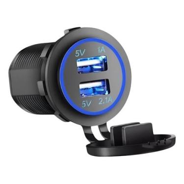 Imagem de Carregador De Carro Caminhão 2 Entradas Usb 12v Led Tricolor Preto - E