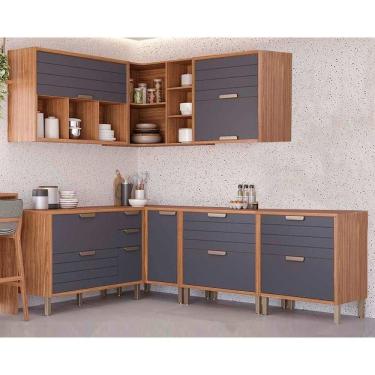 Imagem de Cozinha Completa Modulada Kit Eloise CZ027 7 Módulos 5 Gavetas MDF 7 Peças Cinza