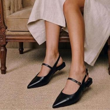 Imagem de Slingback Feminino Sapatilha Bico Fino Mule Confortável Rasteira Cor:P