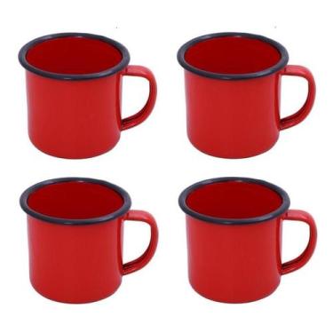 Imagem de Caneca Esmaltada Retro 80ml Vermelha Vintage Jogo 4 Unidades - Art Hou