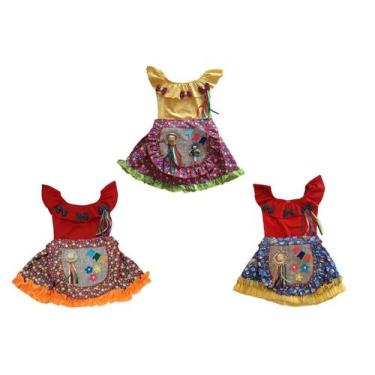 Imagem de Fantasia vestido caipira laços festa junina infantil 3 peças - MC Pres