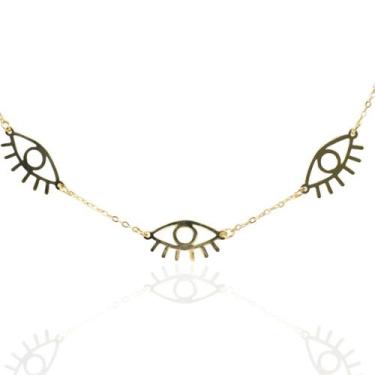 Imagem de Colar 3 olhos gregos vazados banhado a ouro 18k - Brimatto
