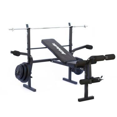 Imagem de Estação de Musculação com Banco Regulável Athletic Advanced com Barras e 35kg em Anilhas para Treino em Casa