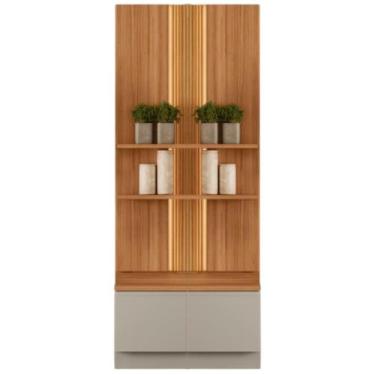 Imagem de Kit 2 Módulos Laterais com Led 2 Portas 4 Prateleiras Magnata Canela/G