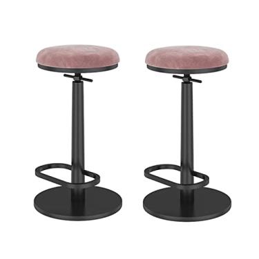 Imagem de Bancos De Bar Ajustáveis ​​Conjunto De 2, Cadeira De Balcão Sem Encosto, Banco Alto Giratório Com Apoio Para Os Pés, Ilha De Cozinha, Bistrô, Banco De Restaurante De Café Da Manhã (Color : Pink)