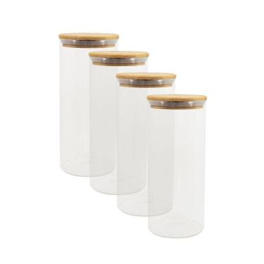 Imagem de Potes De Vidro P/ Mantimentos 1650Ml C/ Tampa Bambu - 4 Pçs