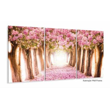 Imagem de Quadro Paisagem Flores Rosa Mosaico Em Tecido 3 Peças